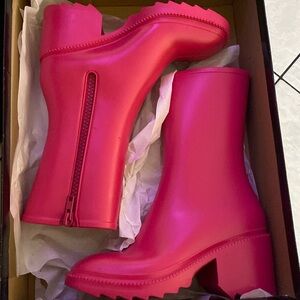 INC Women's Fuchsia Everet Hex Heel Platform Side-Zip Rain Mid Calf Boots